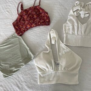 Floral Red and White Crop Tops Set